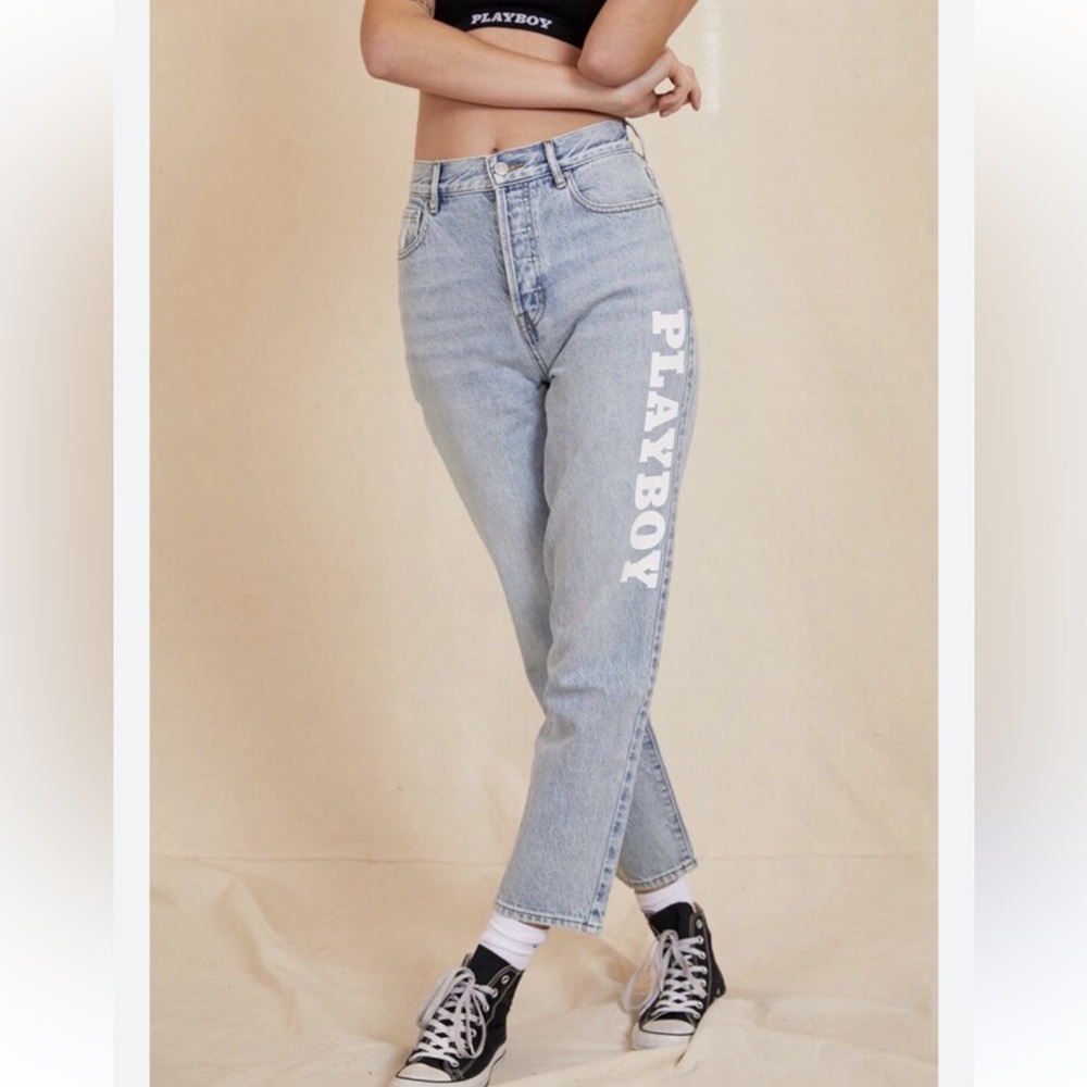 PLAYBOY pacSun Women's Denim Straight Leg Jeans Light Blue cotton button fly 25